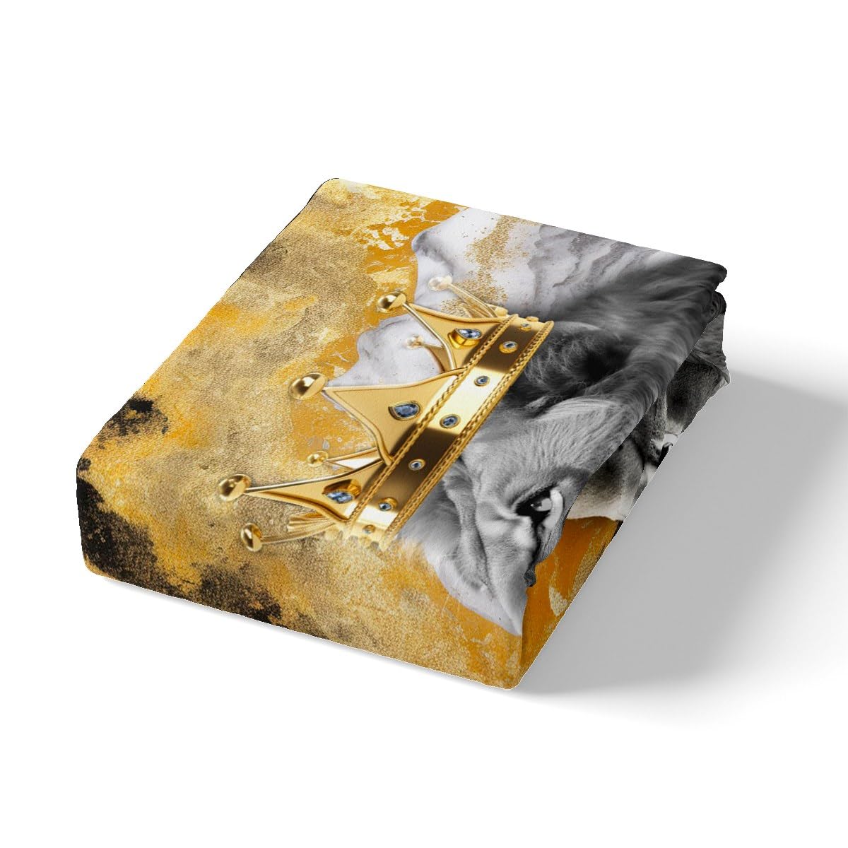 Homewish Lion Couple Duvet Cover Set Full Size,African Tropical Wild Animal Comforter Cover with 2 Pillowcases,Crown Decor Gold Black Marble Print Breathable Bedspread for Boys Teens
