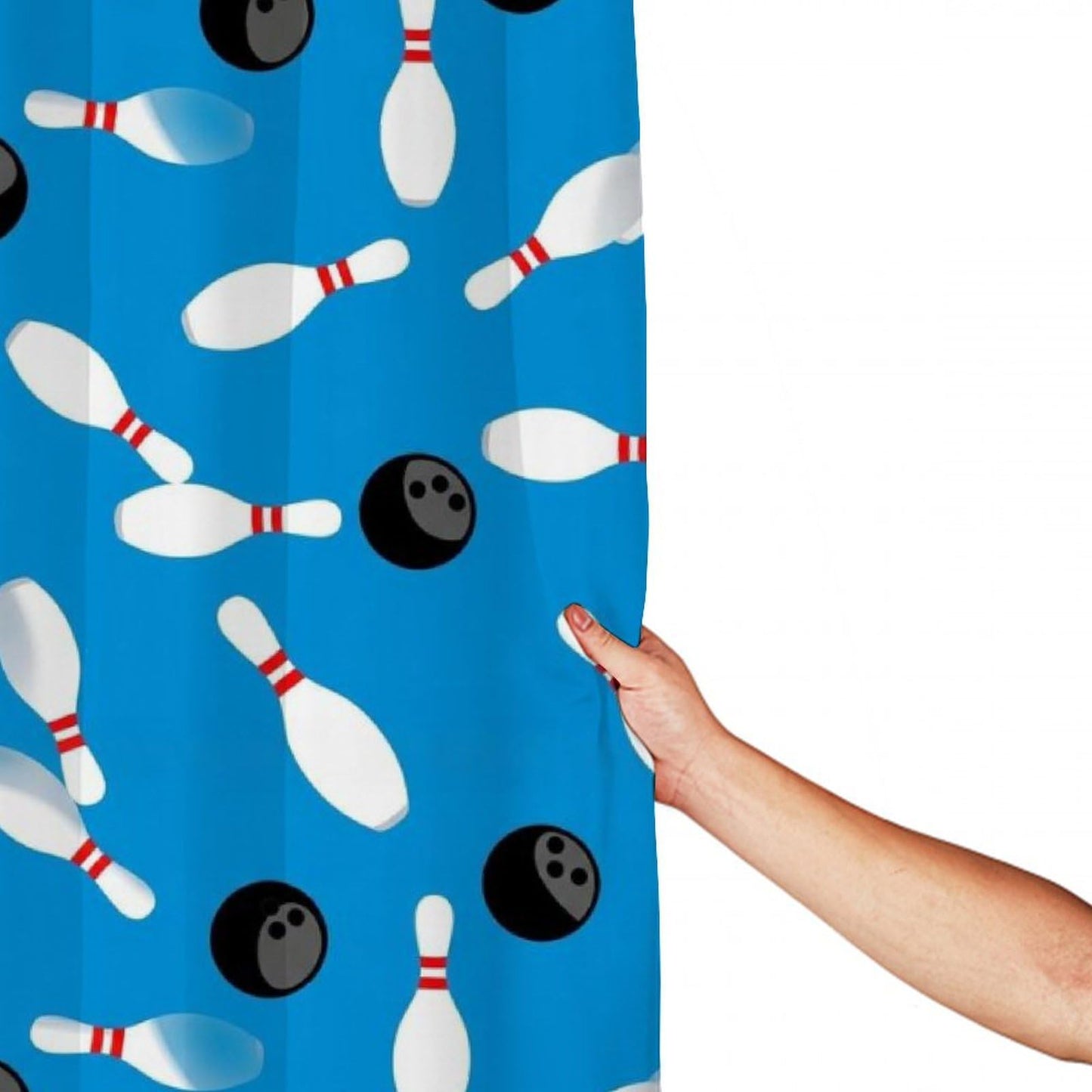 Meaudiwes Classic Bathroom Decoration Shower Curtain Set with Curtain Hooks Sport Bowling Ball Pins Blue, 72"x 70"