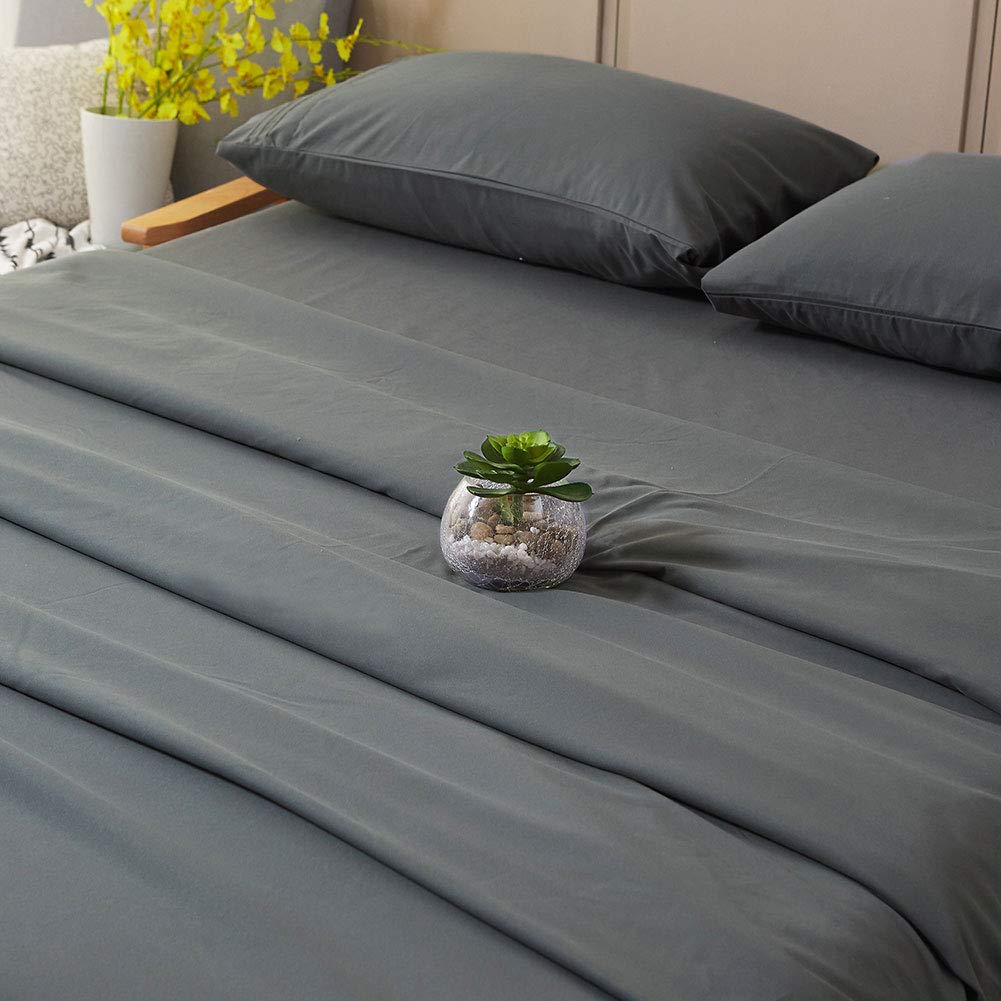 SONORO KATE Bed Sheet Set Super Soft Microfiber 1800 Series Luxury Egyptian Sheets 16-Inch Deep Pocket Wrinkle and Hypoallergenic-4 Piece(Queen Dark Grey)