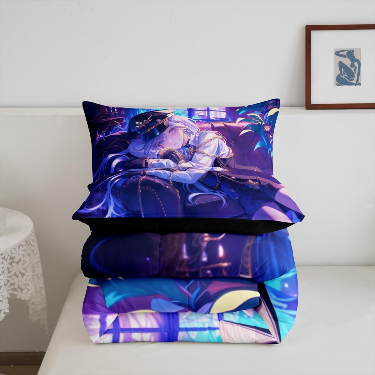 Erosebridal Anime Girl Comforter Set Twin Size Japanese Anime Bedding Set for Kids Boys Teens Women Bedroom Decor, Cartoon Girl Down Comforter Japanese Animation Kawaii Quilt, Purple