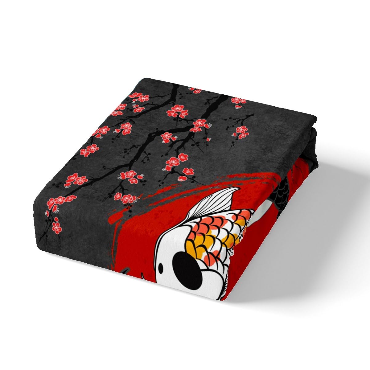 Japanese Fish Duvet Cover Set Full Size,Fantasy Yin Yang Cherry Blossom Flowers Comforter Cover with 2 Pillowcases,Blue Sea Wave Breathable Bedspread for Boys Teens,Pillow Sham