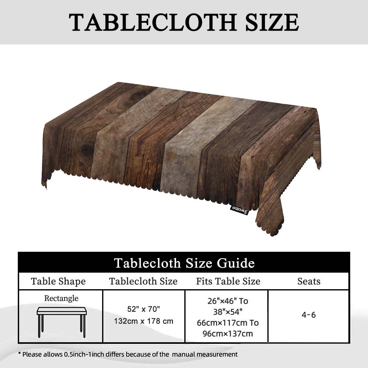 Swono 52x70 Inch Wood Plank Tablecloth Retro Wood Texture Brown Farmhouse Dining Table Cloth Anti-Stain Talking Table Cover for Kitchen Dinning Room Coffee Store Restaurant