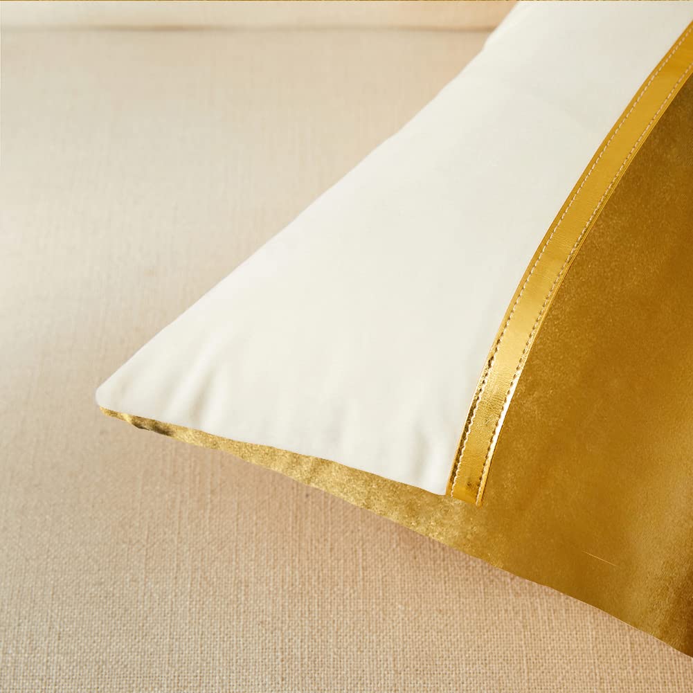 Fancy Homi 2 Packs Gold Decorative Throw Pillow Covers 18x18 Inch for Living Room Couch Bed, Velvet Patchwork with Gold Leather, Luxury Modern Farmhouse Home Decor, Accent Cushion Case 45x45 cm