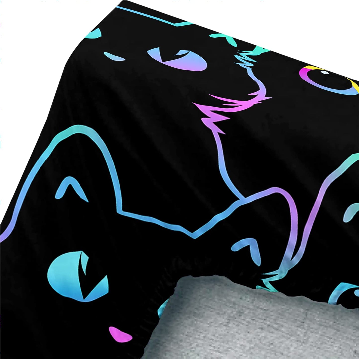 Axolotl Kids Bedding Cute Cat Sheet Set Twin Size, Gradient Line, 4Pcs Kawaii Cat Bed Sets with 1 Fitted Sheet 1 Flat Sheet 2 Pillowcases for Kids Boys Girls Adults Teens, Black