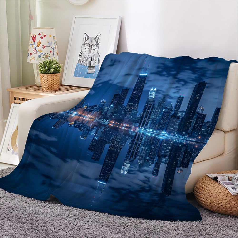 PAOABIU City Landscape Blanket Throw, New York Throw Blanket for Bed, Manhattan Midnight Breathable Warm Bed Throw, Cityscape Lightweight Fleece Blanket Throw 50"x 70" Camping & Travel Blanket