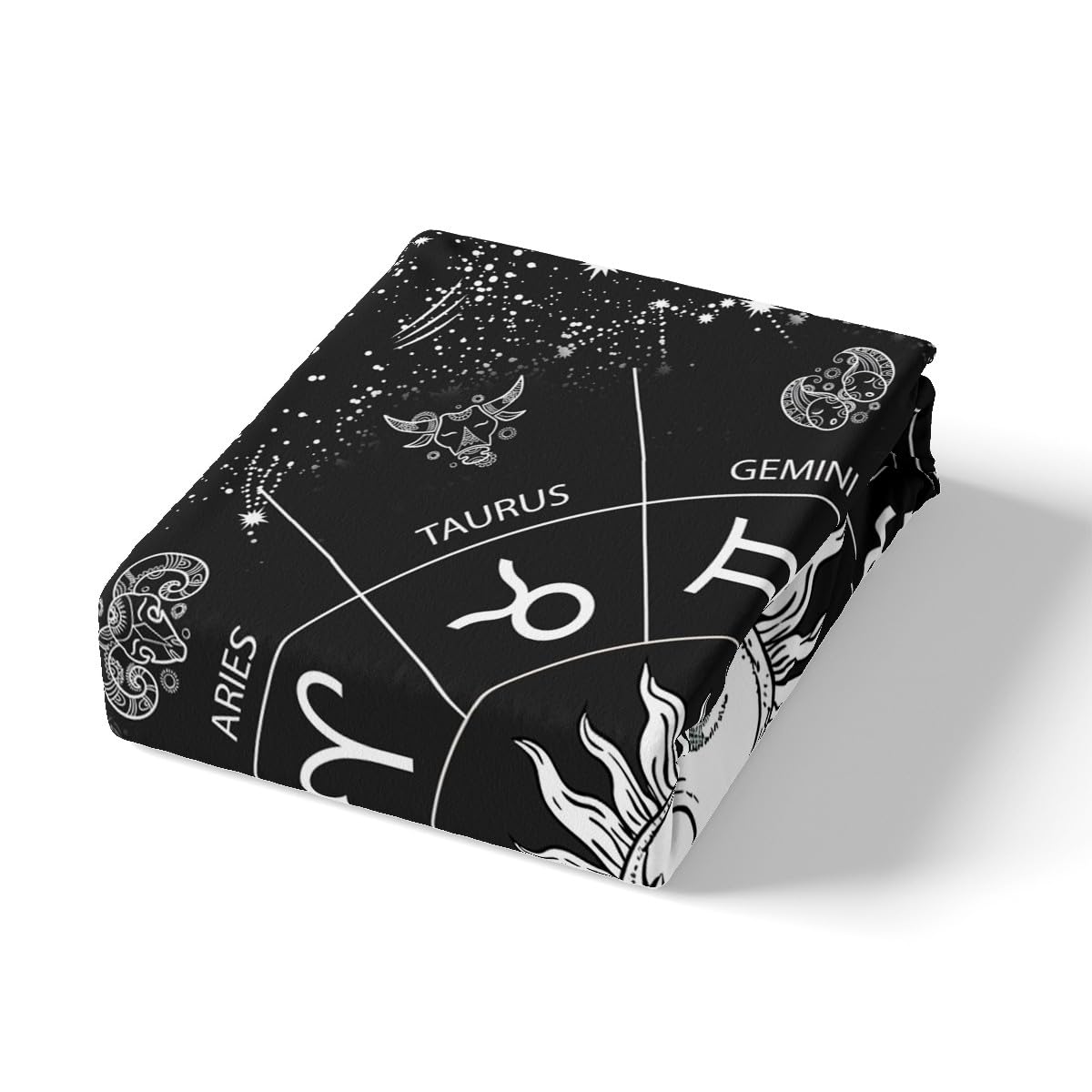 Manfei Sun and Moon Fitted Sheet Twin Size Twelve Constellations Zodiac Bedding Set 2pcs for Kids Boys Girls Bedroom Decor, Astrology Bed Cover Black and White Bed Sheets with 1 Pillowcase