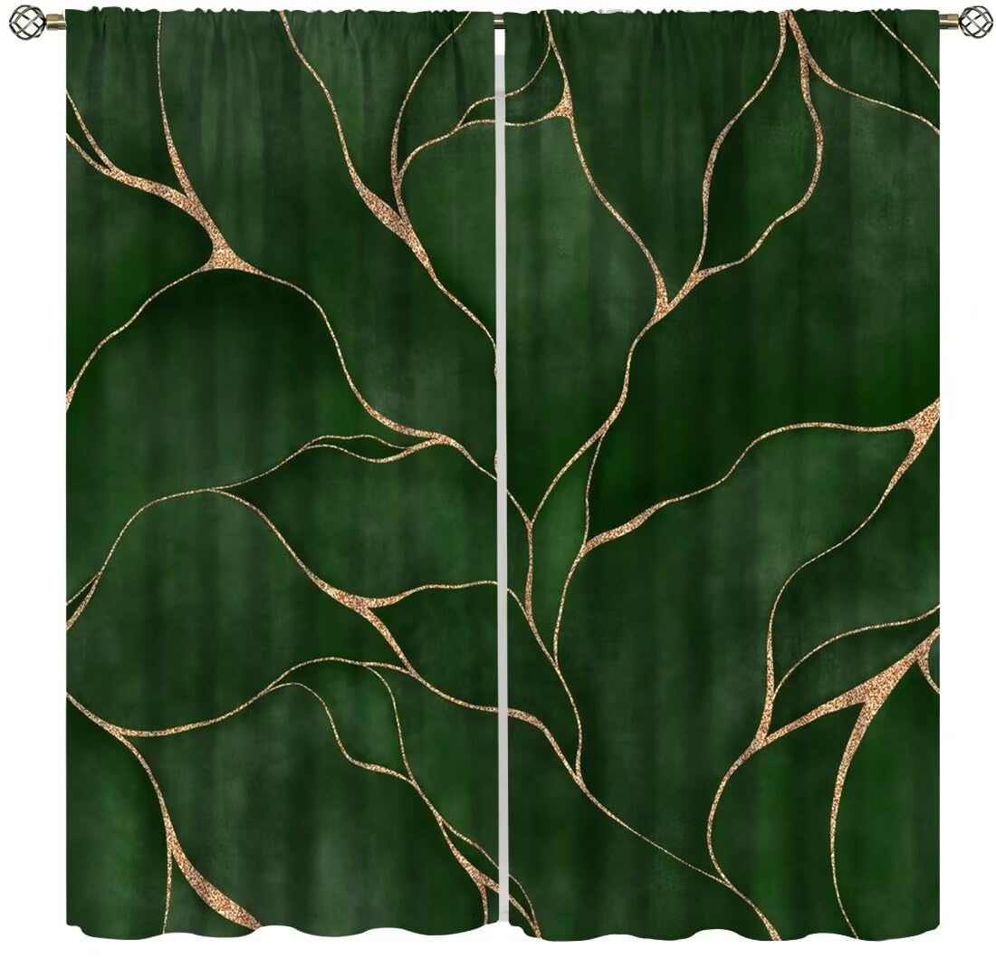 DDCBNS Abstract Green Leaf Curtains for Bedroom,Modern Luxury Deep Green Marble Texture Window Treatments for Living Room Kitchen Café Window Drapes 2 Panels Set,Total Size 42" x 45"
