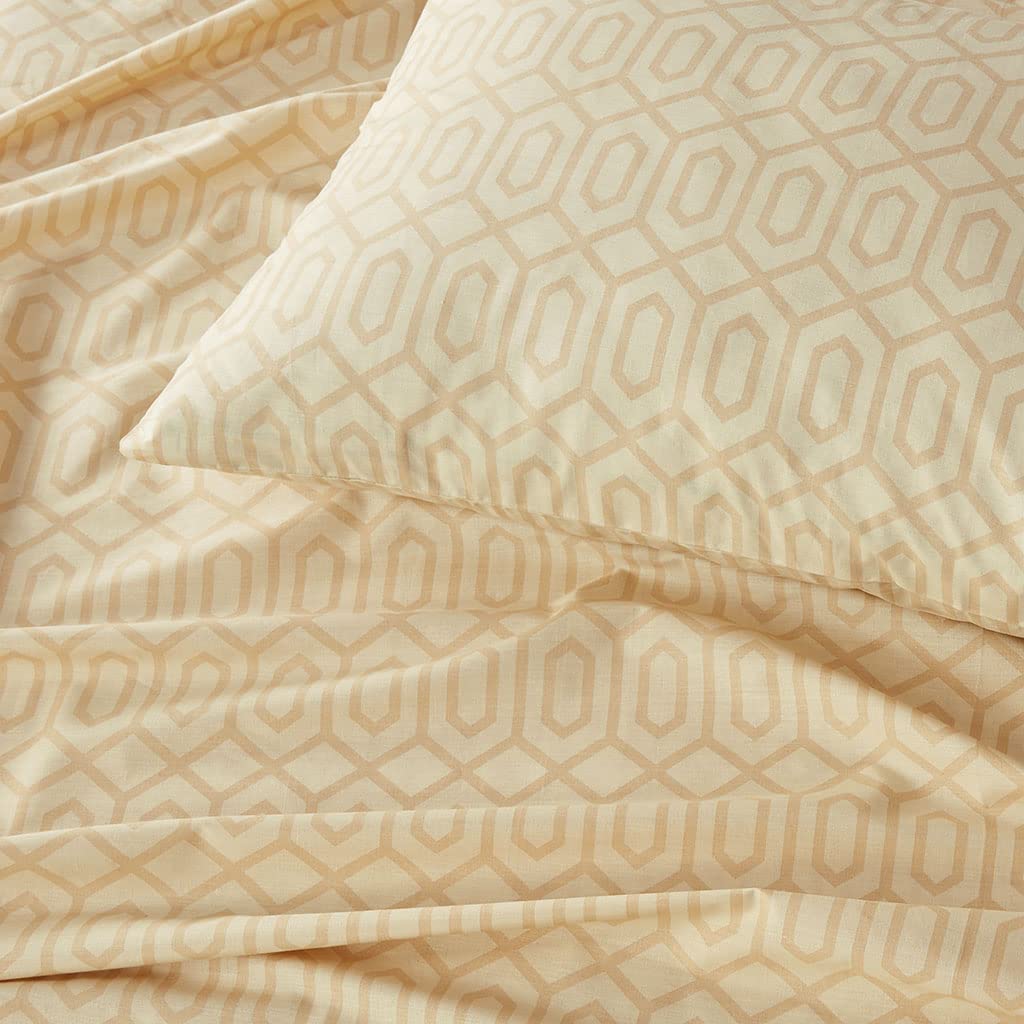 Comfort Spaces 100% Cotton Sheet Set Breathable, Lightweight, Soft with 14" Elastic Pocket Fits up to 16" Mattress, All Season Cozy Bedding, Matching Pillow Case, King Diamond Tan 4 Piece