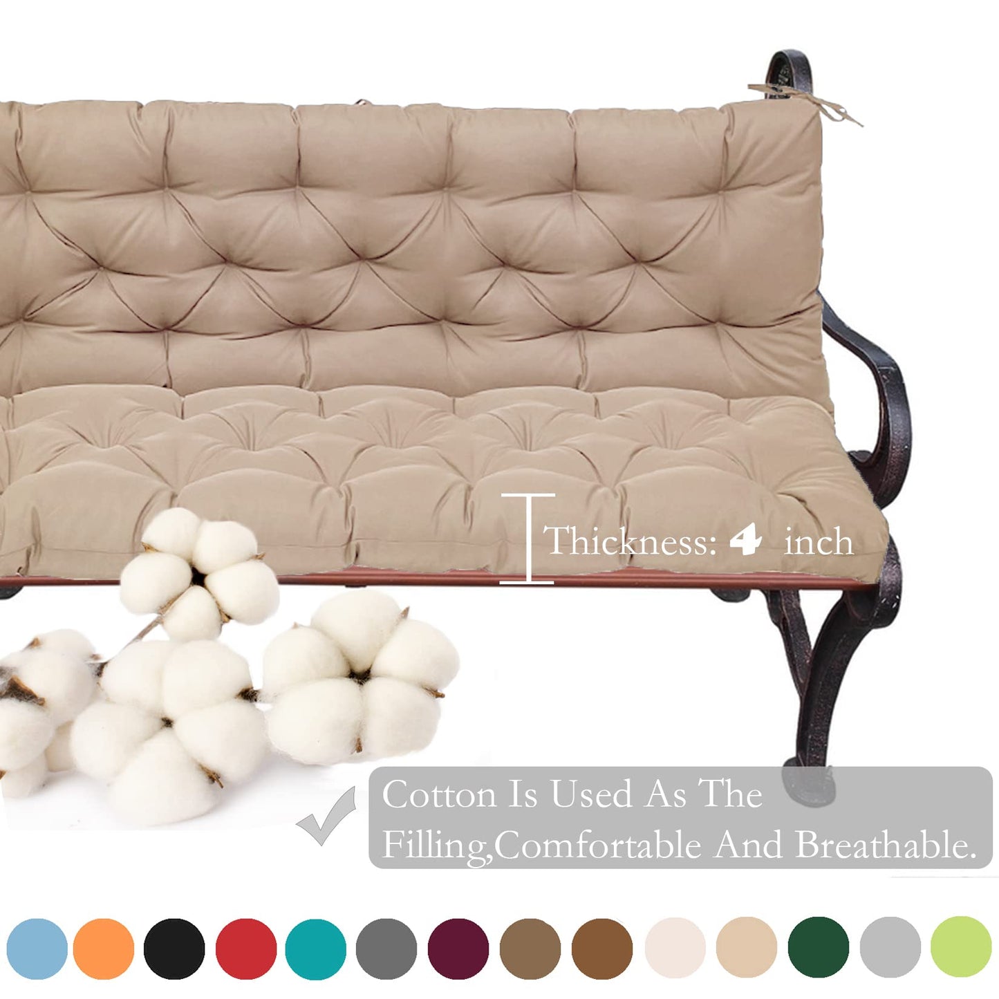 Sauqzoh Replacement Cushions for Swing, Swing Cushions 3 Seater Replacement, Waterproof Thicken Washable Cushion for Outdoor Indoor Furniture Swing Patio (Khaki, 40x40 inch)