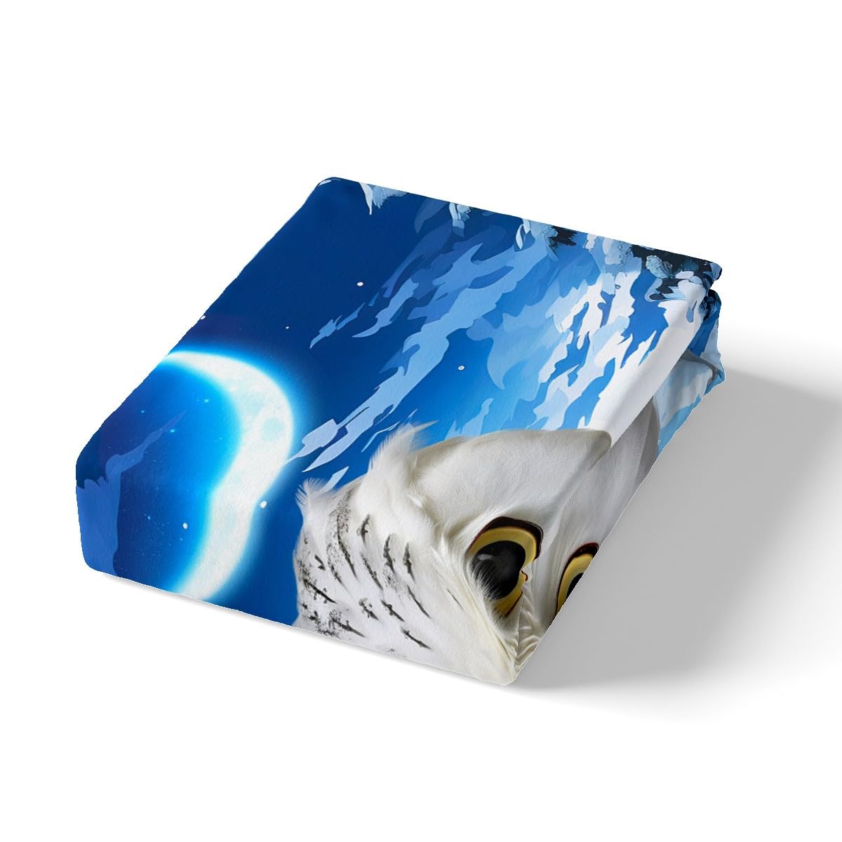 Cute Owl Bedding Set White Bird Bed Sheet Set for Kids Boys Girls Children Moon Stars Snow Trees Fitted Sheet 3D Wild Animal Printed Bed Cover No Flat Sheet Blue Room Decor Full Size 3Pcs