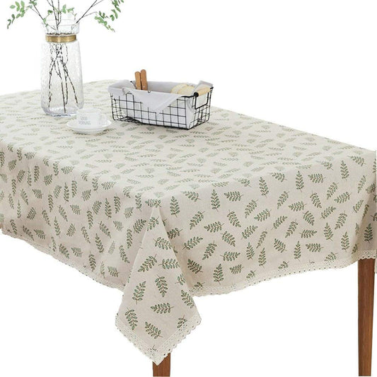 Bringsine Classic Square Cotton Linen Lace Leaves Tablecloth, Washable Vintage Dinner Picnic Table Cloth for Home Decorative Cover(Square, 55 x 55 Inch