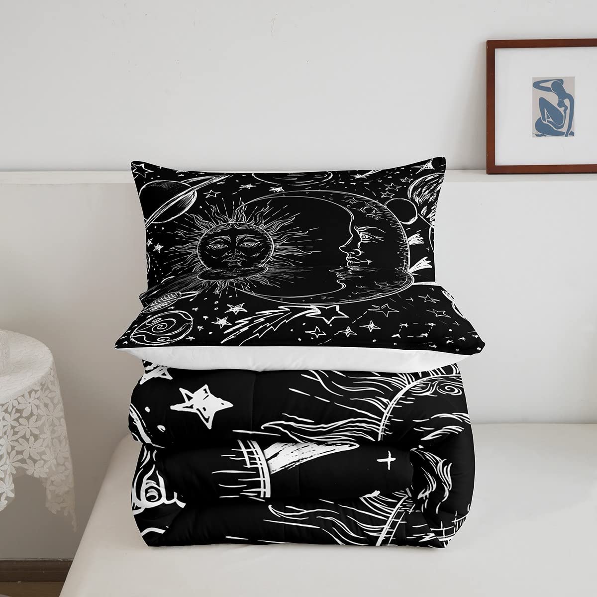 Feelyou Sun and Moon Bedding Set Twin Size Bohemian Style Comforter Set for Kids Boys Girls Galaxy Comforter Cosmic Celestial Quilt Set 1 Comforter Set with 1 Pillowcase