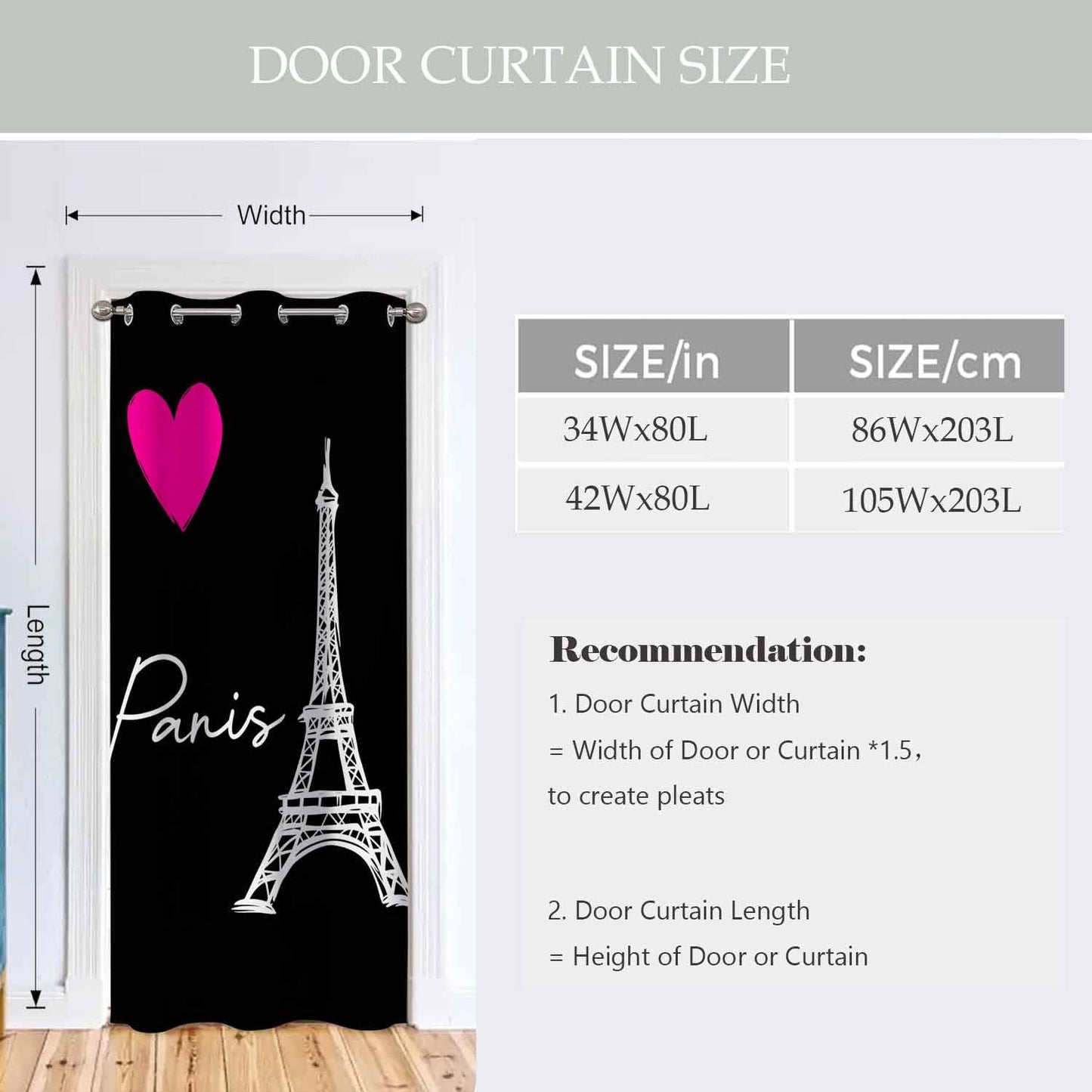Haciadan Eiffel Tower Paris Doorway Curtain Love Pink Valentine's Day Door Cover Curtain Books Closet Curtain Bedroom Living Room Closet, 1 Panel 34" W X 80" L