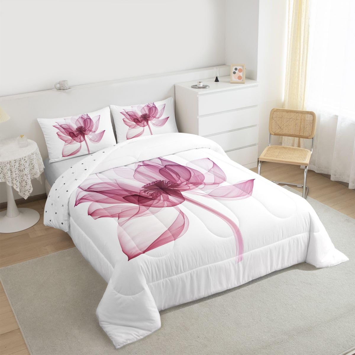jejeloiu Abstract Floral Kids Comforter Set Toddler Size Modern Art Bedding Set Flower Pink Duvet Quilt for Kids Boys Girls Bedroom Decor Microfiber Ultra Soft Breathable