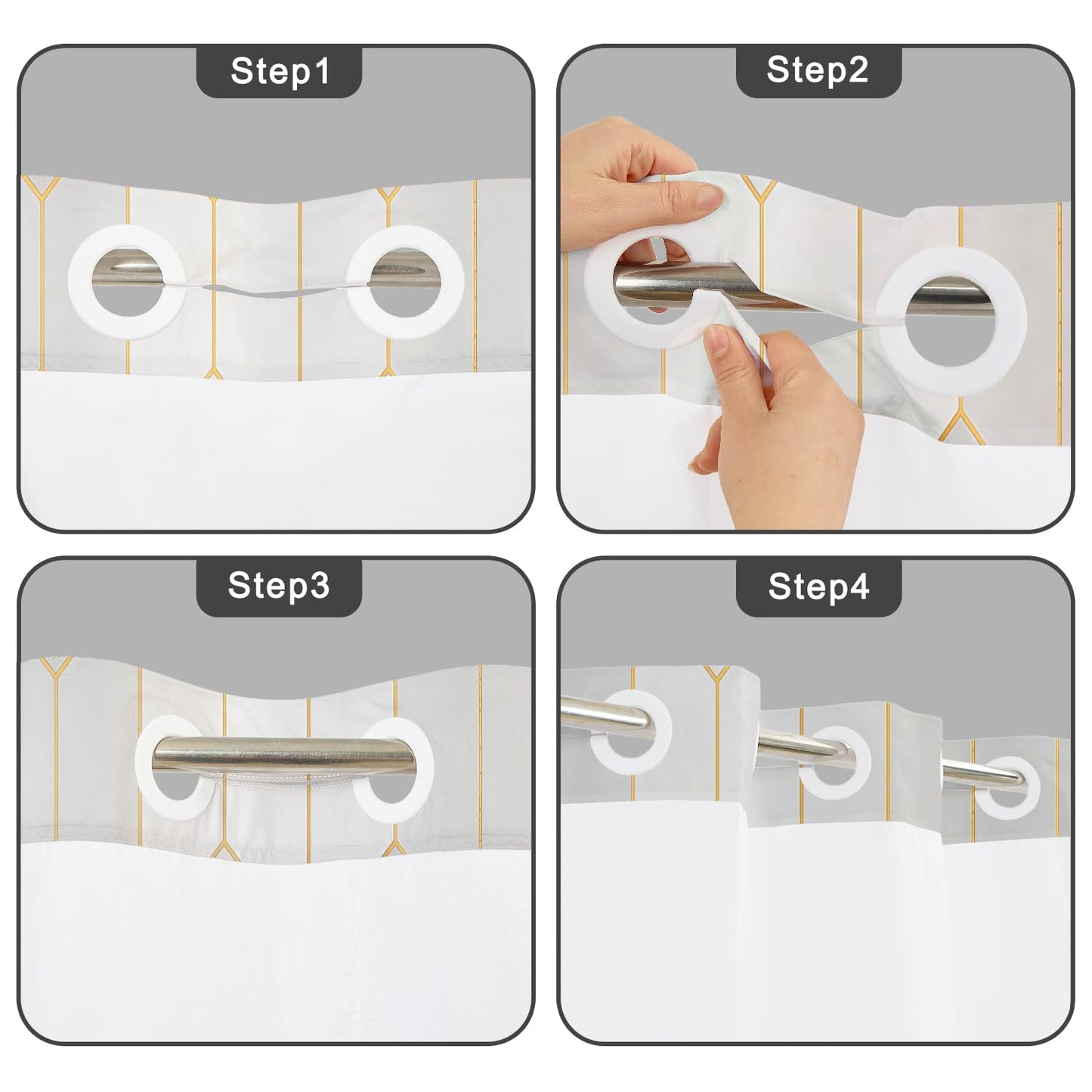 NAEMBCU No Hook Shower Curtain with Snap in Liner, 71 x 74 Inch