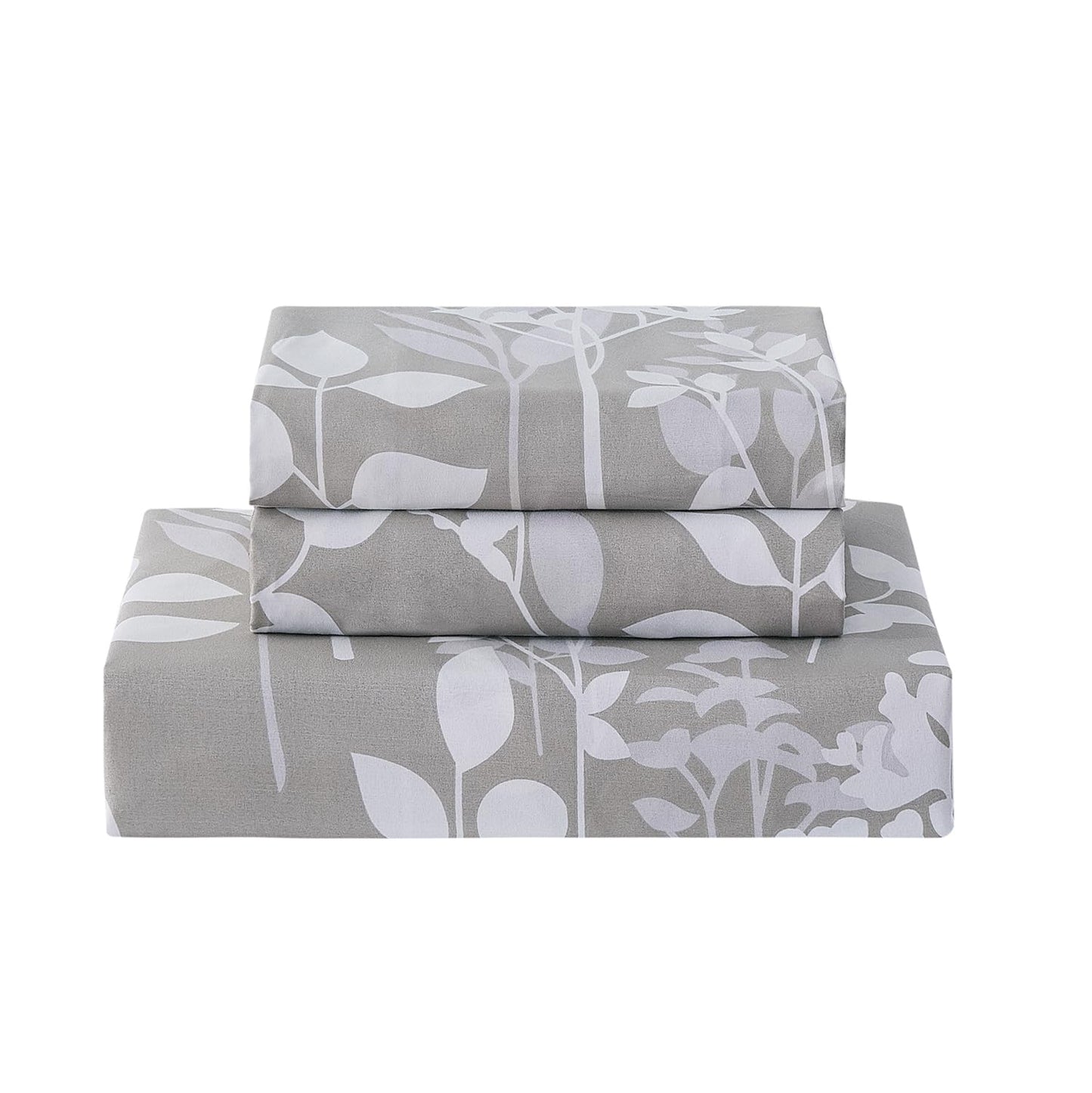 Vaulia Soft Microfiber Floral Duvet Cover King Size, Grey Botanical Print Pattern, Lightweight and Breathable Reversible Design, 3-Piece Set (1 Duvet Cover 2 Pillow Shams)
