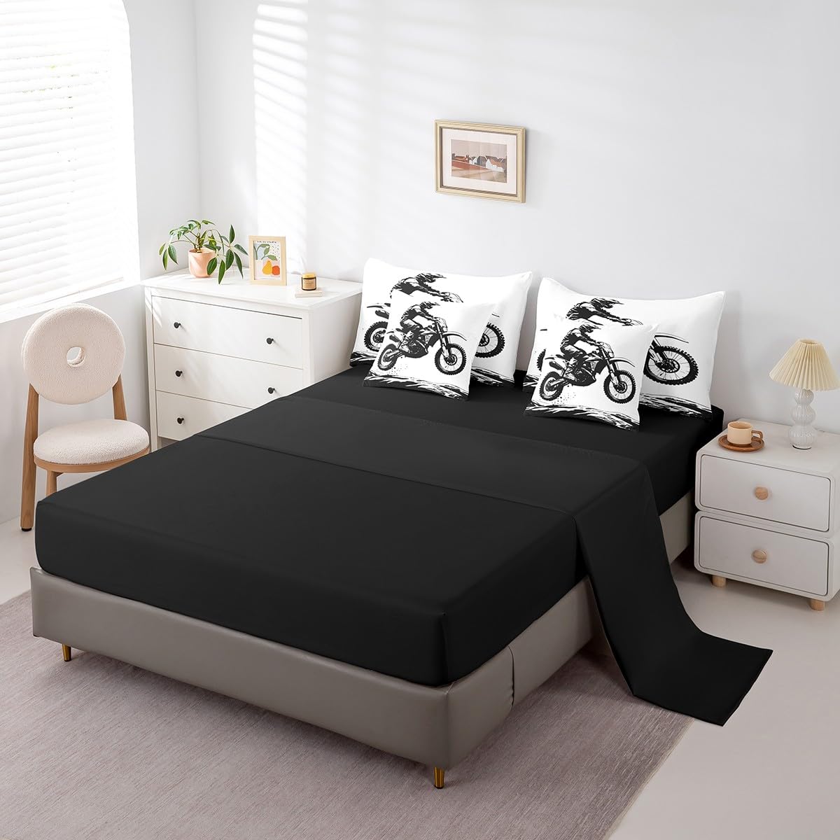 Erosebridal Teens Dirt Bike 7 Pcs Comforter Set Twin Size Motocross Rider Bedding Sets for Kids Boys Teens Adult Motorbike Extreme Sport Bed in A Bag Motorcycle Grunge Sheet Set