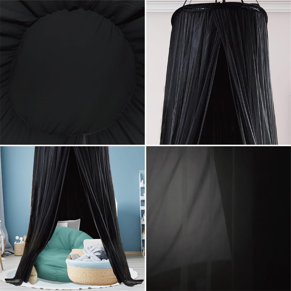 ZXPLO 40"x 106" Bed Canopy for Girls & Adults, Double Layer Princess Round Dome Bed Curtain Canopy Drapes, Dreamy Mosquito Net Reading Nook, Bedroom Decoration (Black)