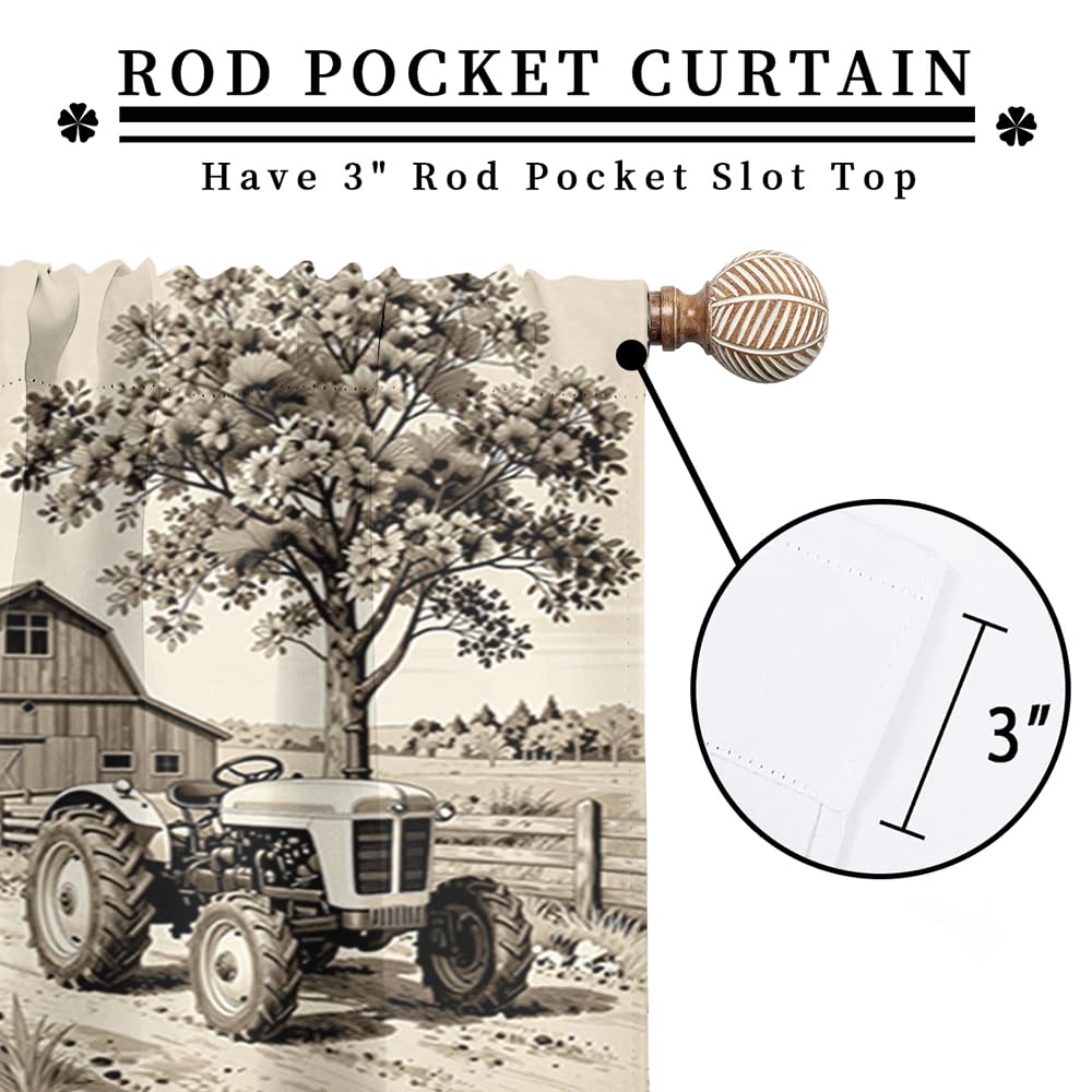 KuracleGH Rustic 70s Farm Tractor Curtains-Vintage Western Farmhouse Old Truck Rod Pocket Back Tab Window Drapes,Cabin Harvester Barn Thermal Insulated Blackout Curtain,2pcs,Each 21“W x 45”L