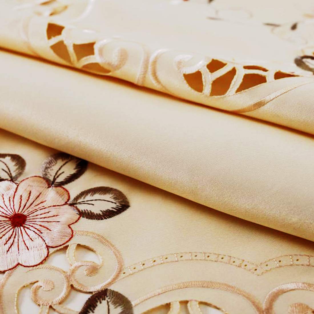 LeLehome 15" X 58" Classic Table Runner, Flower Embroidery Vintage Lace Cream Beige Polyester Fabric Dresser Scarves