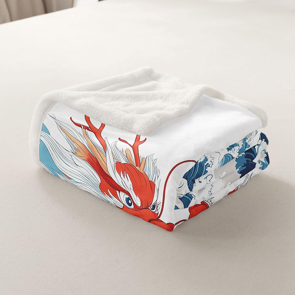 Erosebridal Dragon Throw Blanket Baby 30"X40" Wave Sherpa Blanket,Japanese Ukiyoe Plush Bed Blanket Exotic Animal Fleece Blanket for Kids Boys Teens Ancient Flannel Blanket