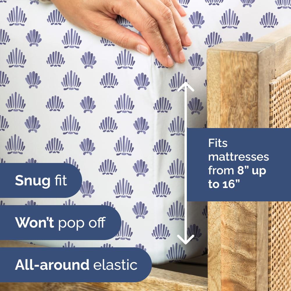 Coastal Bed Sheets - 1 Flat & 1 Fitted Sheet & 2 Pillowcases w/ Deep Pockets - Wrinkle & Fade Free Beach Themed Bed Set - Blue Sea Shell Bedding - Ultra-Soft, Breathable and Cooling - King Size