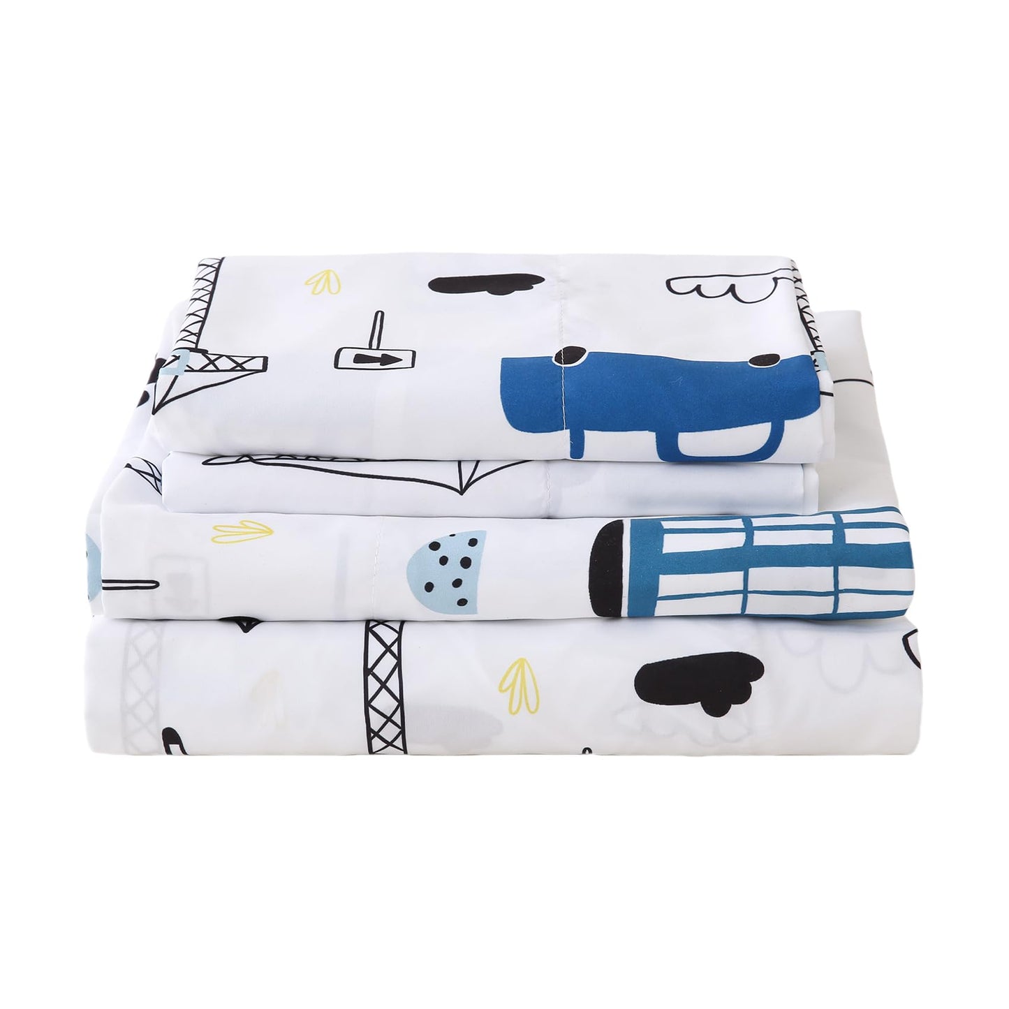 CIMVI Twin Bed Sheets Boys Kids Construction Car Sheet Set 15-Inch Deep Pocket Fitted Sheet Soft Microfiber 3 Pieces Bedding Sets with Pillowcase Fade Resistant Children Room Decor