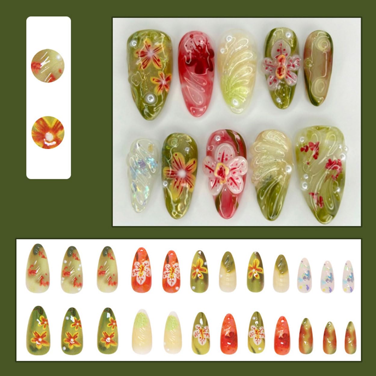 Press on Nails Almond Medium Fall Ombre Fake Nails French Tip False Nails Press ons with Pearl Design Glue on Nails Artificial Acrylic Nail Art Glossy Full Cover Stick on Nail Supplies for Women 24Pcs