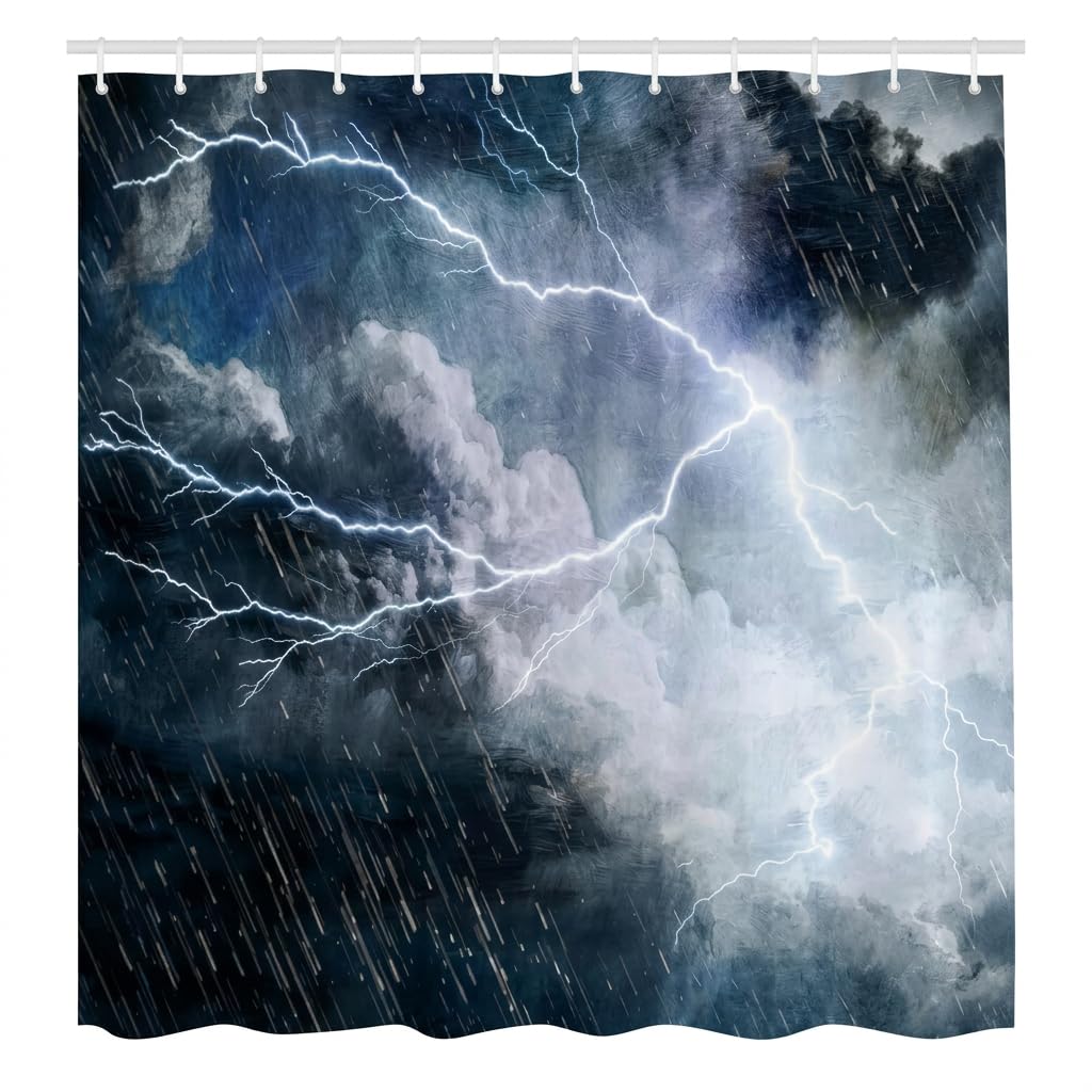 HUAZIYU Thunderstorm Cloud Shower Curtain Set, Dark Sky Weather Art