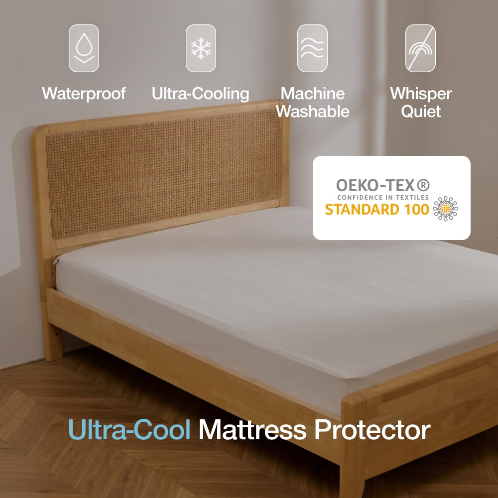 Coop Home Goods Ultra-Cool Waterproof Mattress Protector, Queen, Cooling Mattress Protector, Machine Washable Cooling Bed Cover, Whisper Quiet Waterproof Bed Cover, Queen (60x80)