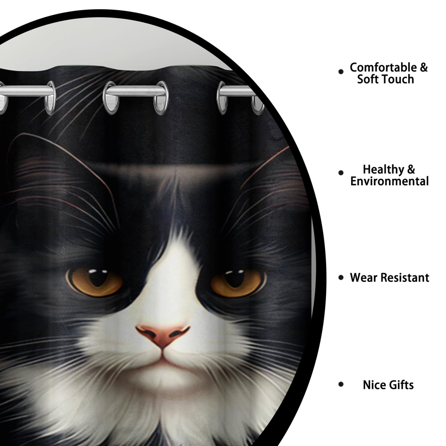 AILONEN 3D Cat Head Window Curtain,Cute Kitten Pet Curtain Tiers for Teens Bedroom Decor,Kawaii Animal Theme Window Treatment Drapes for Living Room Decor, 42" W x 63" H 2 Panels