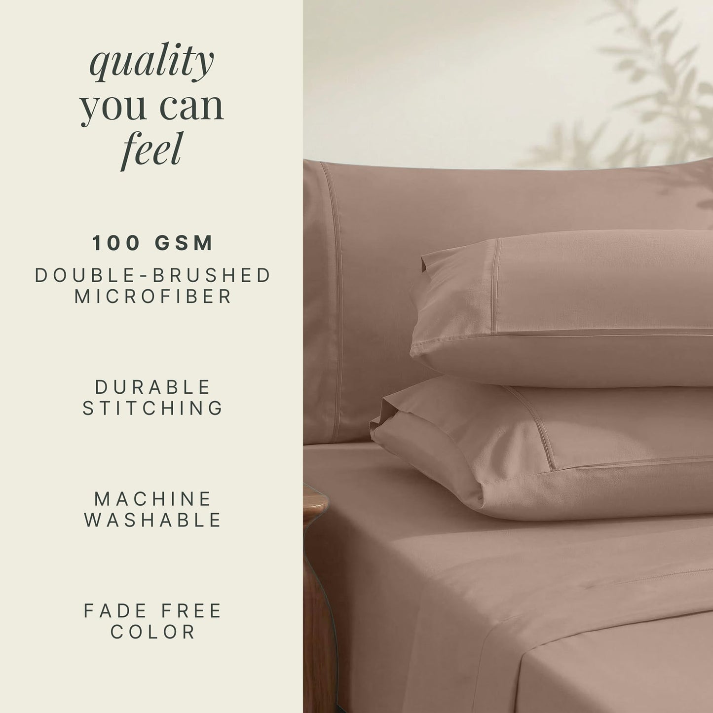 Hearth & Harbor Extra Deep Pocket Queen Sheets Sets - Fits Mattress 18-24 Inches Deep - Extra Deep Pocket Sheets - 6 Piece Queen Size - Taupe