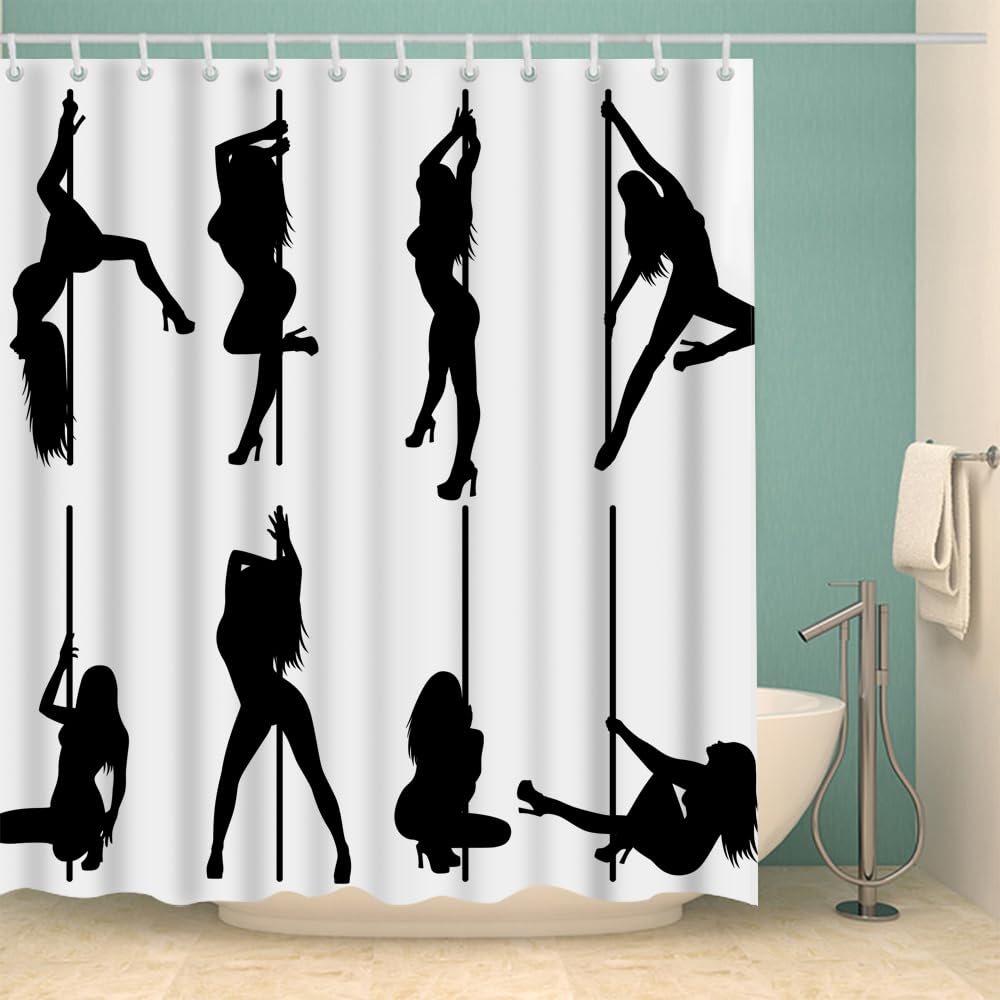BLDKORUER Sexy Female Pole Dance Shower Curtain Eight Shapes Strippers Shower Curtain with Hooks Bathroom Decorative Accessories 72 x 72 inch