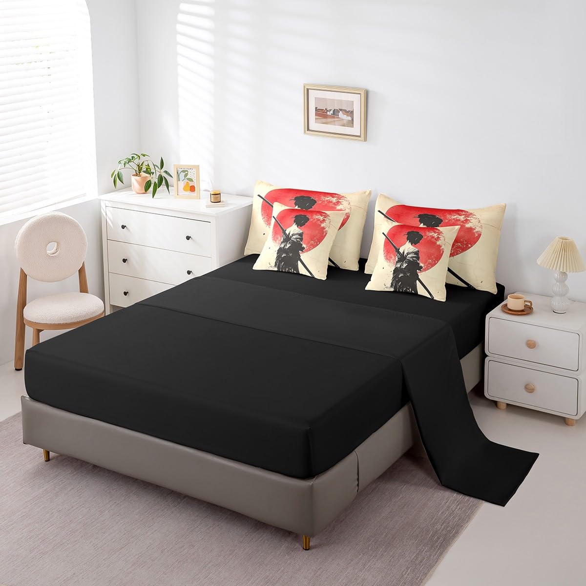 Erosebridal Cool Geisha Bedding Set 7Pcs,Female Samurai Comforter Set Twin for Kids Men Women,Japanese Ukiyoe Bed in a Bag,Traditional Kimono Quilt