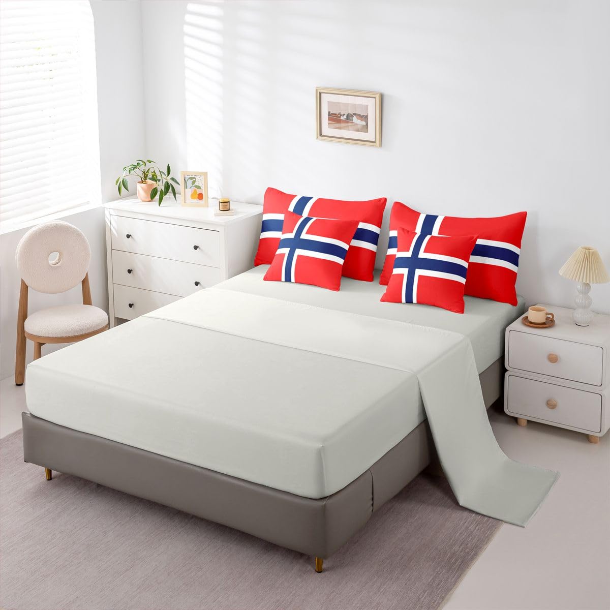 Feelyou Norwegian Flag Comforter Set with Sheets 7 Piece King Size Norway Bed in a Bag Kids Boys Girls International Flag Bedding Set Bedroom Decor Breathable Soft Lightweight Microfiber