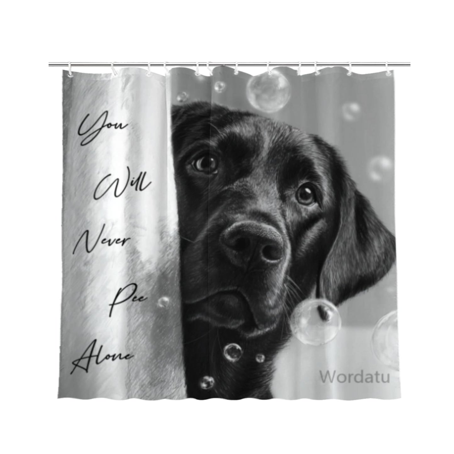 Wordatu Funny Black Labrador Dog Bathroom Shower Curtain 72x72 Inch You Will Never Pee Alone Black White Interesting Polyester Waterproof Decor 12 Hooks