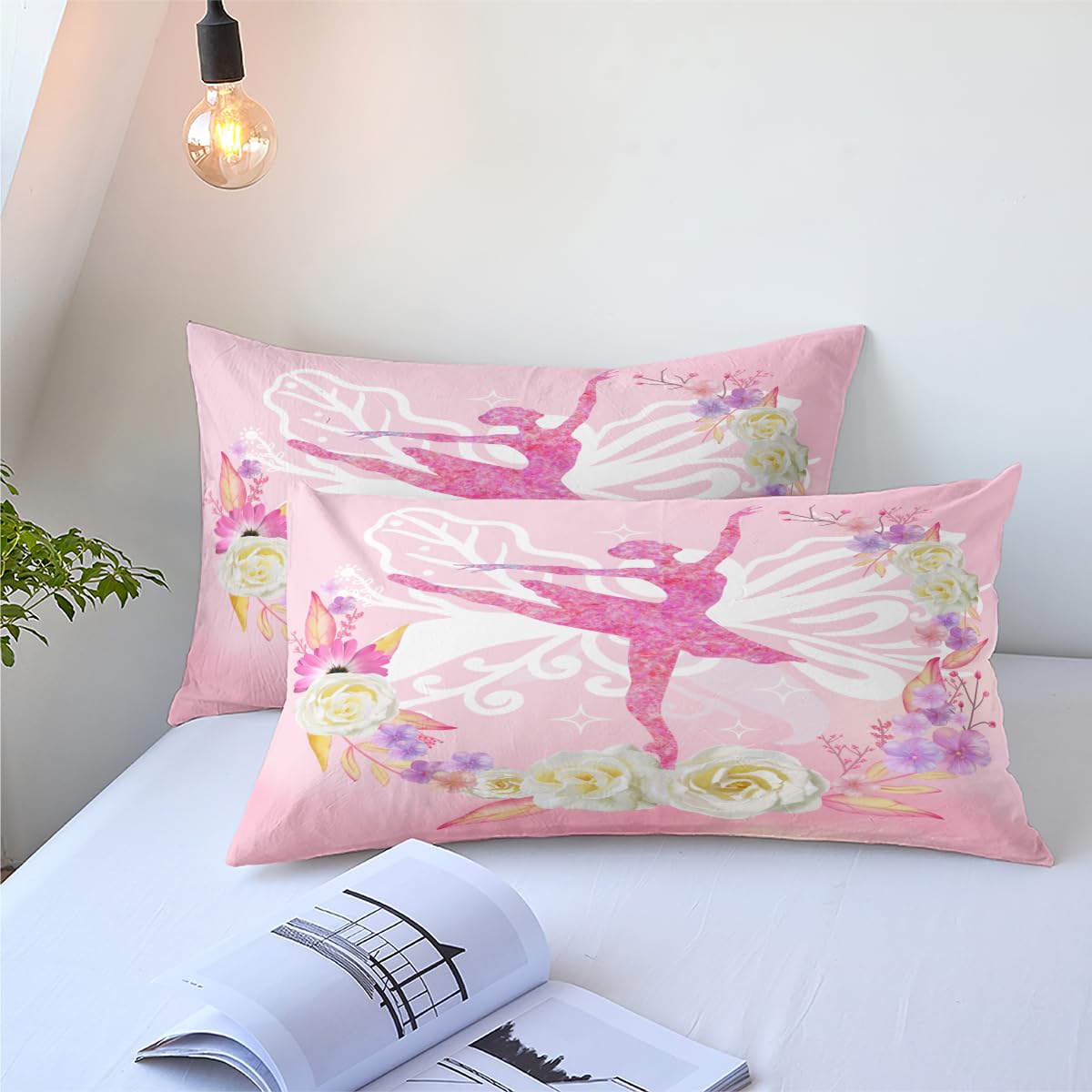 CCoutueChen Kids Comforter Set Twin Size for Girls, Pink Floral Ballerina Bedding