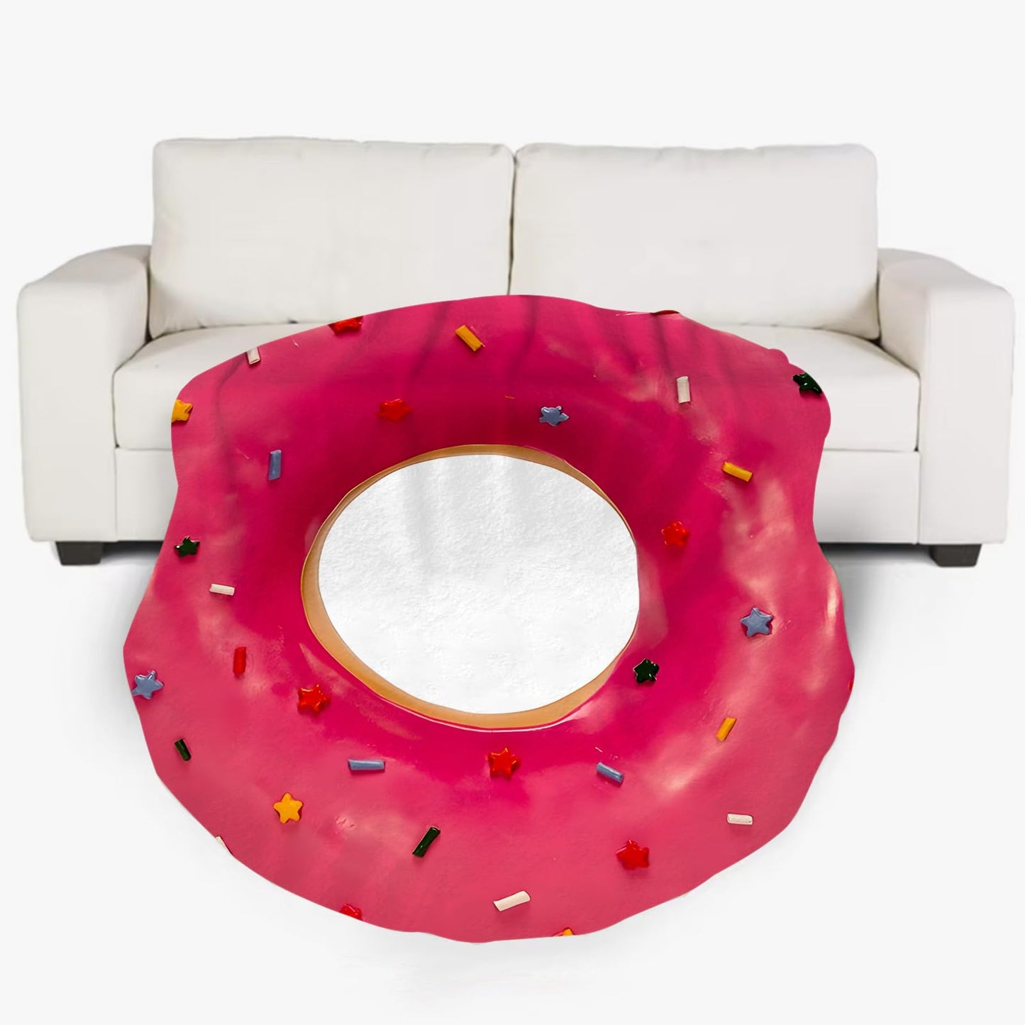 Pink Doughnut Donut Blanket for Kids Adults Round Cozy Flannel Funny Gifts Realistic Food Throw Blankets Novelty Soft for Men Women for Bed Couch 48 Inches
