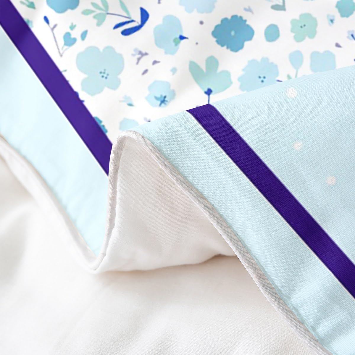 Erosebridal Blue Butterfly Duvet Cover Twin Size 100% Cotton,Chic Butterflies Decorations Comforter Cover,Cute Patchwork Plaid Bedding Set for Girls Kids Teens Rustic Chic Flowers Bed Set