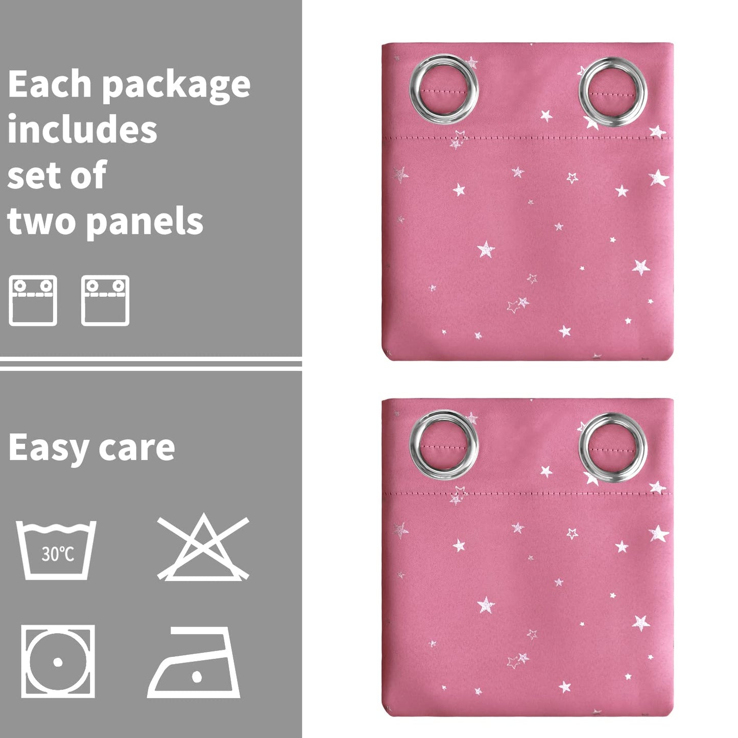 BGment Pink Blackout Curtains for Girls Bedroom, Sparkling Star Curtains Thermal Insulated Grommet Window Drapes for Dreamy Cute Princess Style Room Decor, Set of 2 Panels, 42 x 63 Inch