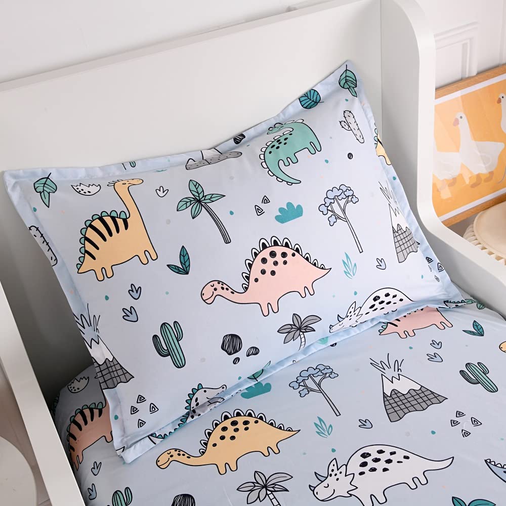 KWLOVER 2PC Soft Dino Pattern Bed Fitted Sheet and Pillowcases Set,Dinosaur Printed Sheets for Kids Full Size Bed