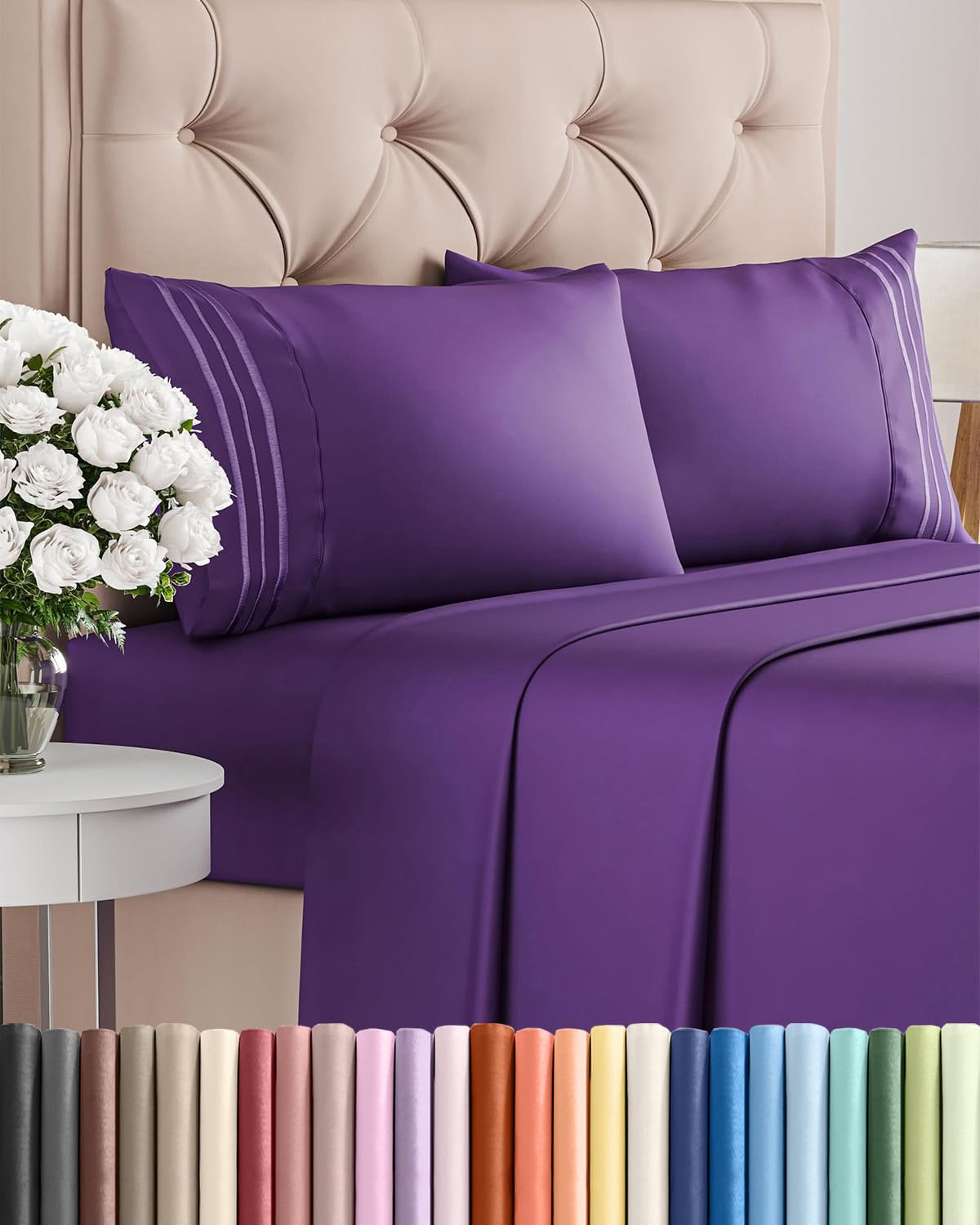 Full Size 4 Piece Sheet Set - Comfy Breathable & Cooling Sheets - Hotel Luxury Bed Sheets for Women & Men - Deep Pockets, Easy-Fit, Extra Soft and Wrinkle Free Sheets - Purple Oeko-Tex Bed Sheet Set