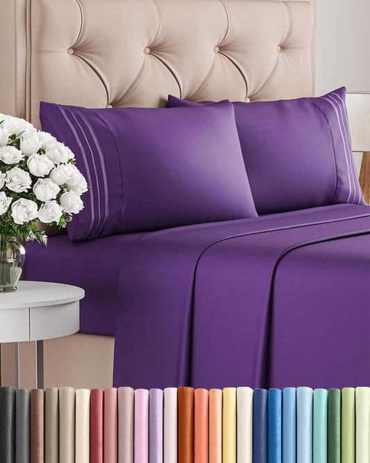 Full Size 4 Piece Sheet Set - Comfy Breathable & Cooling Sheets - Hotel Luxury Bed Sheets for Women & Men - Deep Pockets, Easy-Fit, Extra Soft and Wrinkle Free Sheets - Purple Oeko-Tex Bed Sheet Set