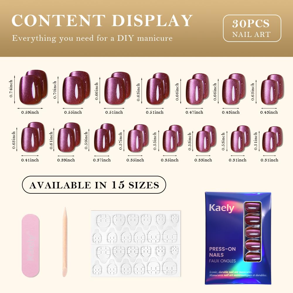 evpct Mauve Cat Eye Extra Short Square No Glue Press on Nails, Petite Short Square Stick on Nails for Women Gift, Glossy Holographic Fake Nails Reusable Press on Acrylic Fake Nail with Designs