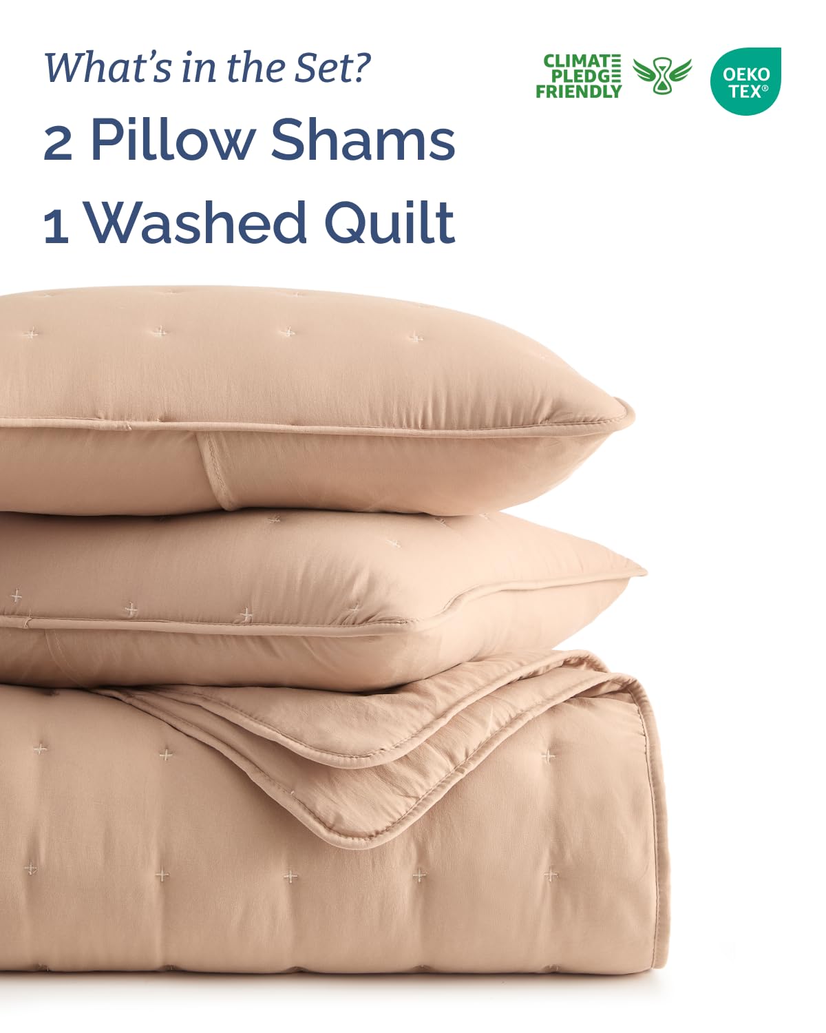 Quilts Queen Size - Bedspread for Queen Size - Lightweight Comforter Set - Quilt Bedding Set for All-Seasons - Soft, Breathable & Comfy - Summer Coverlet with 2 Pillow Shams - 90" x 96", Light Brown