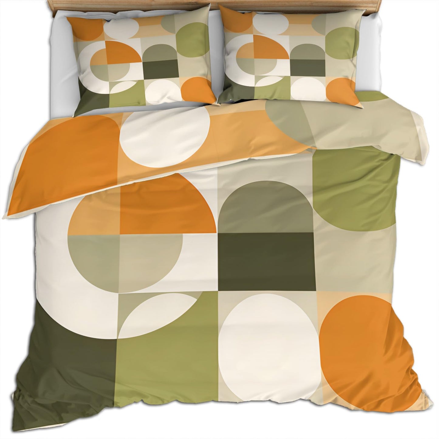 QINYUN Mid Century Modern Duvet Cover California King, Abstract Geometric Bedding Set 3 Piece Bedroom Decor Circle Medieval Comforter Cover and 2 Pillow Sham with Zipper Closure