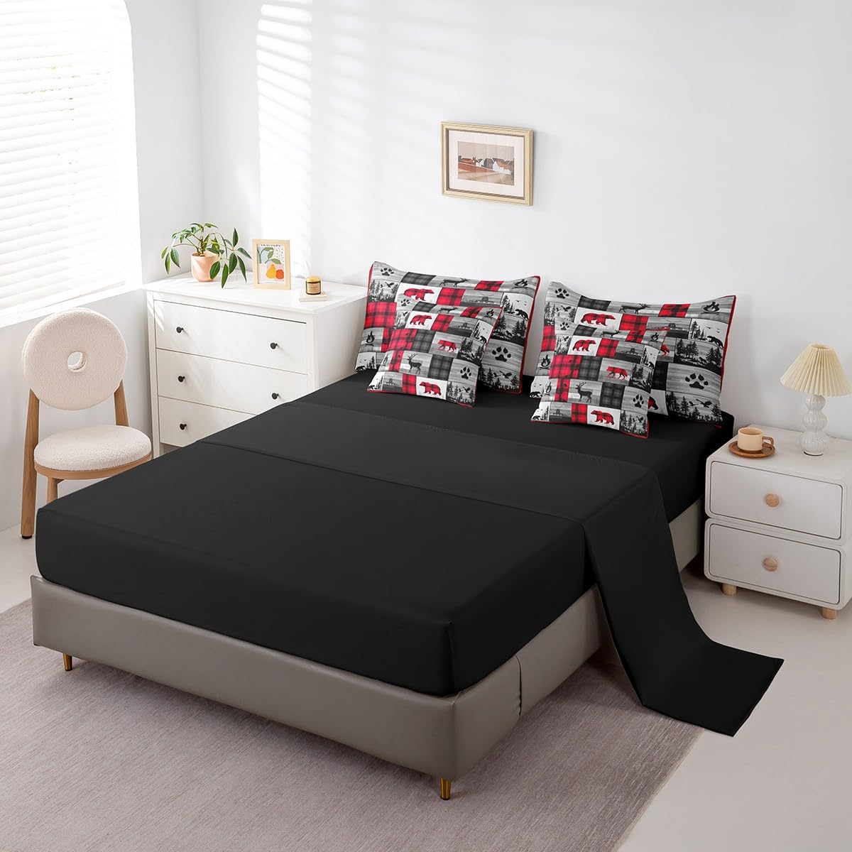 Feelyou Rustic Bear Comforter Set 7 Pieces Twin Size Kids, Deer Hunting Wood Cabin Bedding Set Boys Girls, Wildlife Hunting Theme Bed in a Bag,Comforter + Sheets + Pillowcases + Cushion Covers