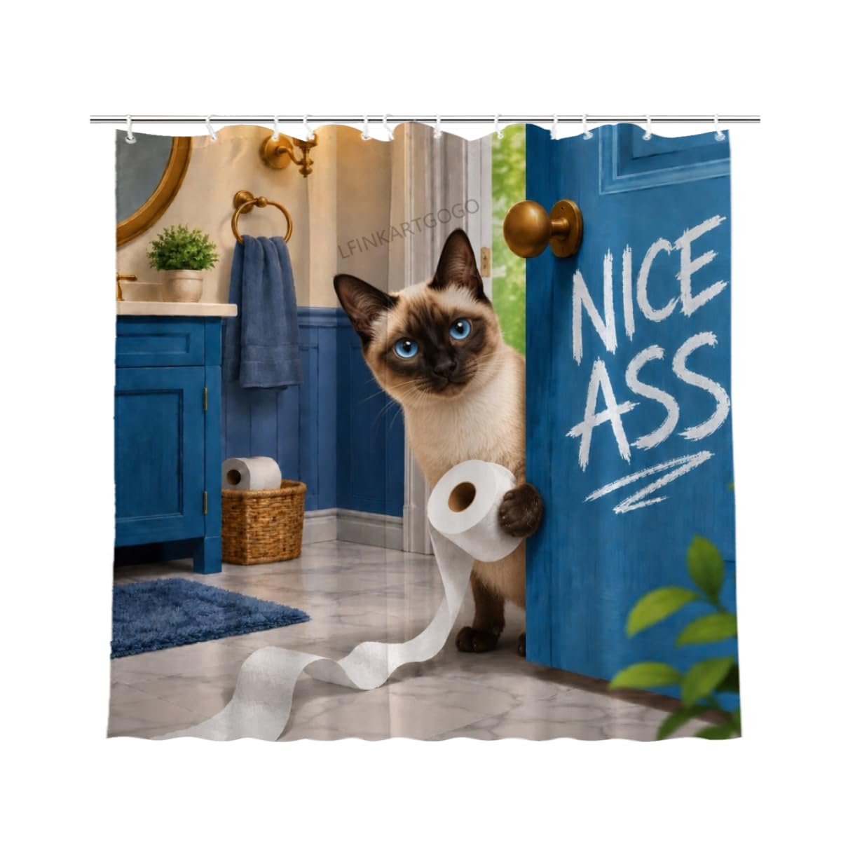 LFINKARTGOGO Funny Siamese Cat Shower Curtain 72x72 with 12 Hooks Humor Pet Animal Print Waterproof Washable Polyester Bath Curtain for Home Hotel Decor