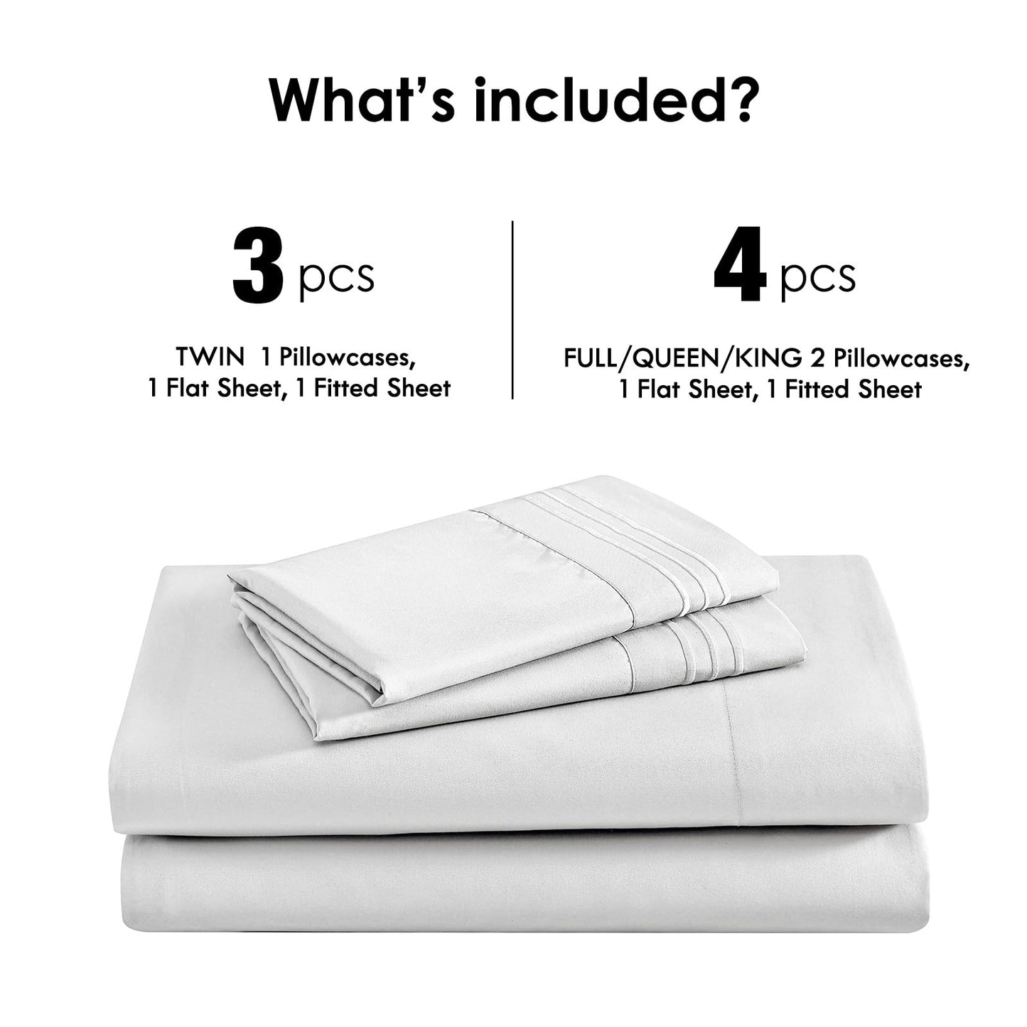ClevaHome Sheet Set Queen Size, 4-Piece Bedding, Lightweight & Super Soft Easy Care Microfiber– Shrinkage & Fade Resistant Bedding Set with 14'' Deep Pockets (Pearl White)