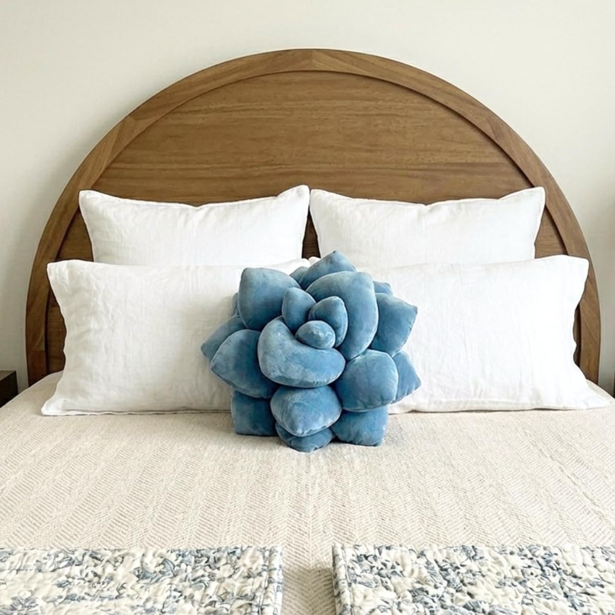 Green Philosophy Co. Succulent® Pillow 16" - Soft 3D Decorative Flower Throw Pillow, Unique Smokey Blue Plush Flower Cushion, Perfect for Couch, Sofa, Bedroom Decor, Gift for Plant Lovers
